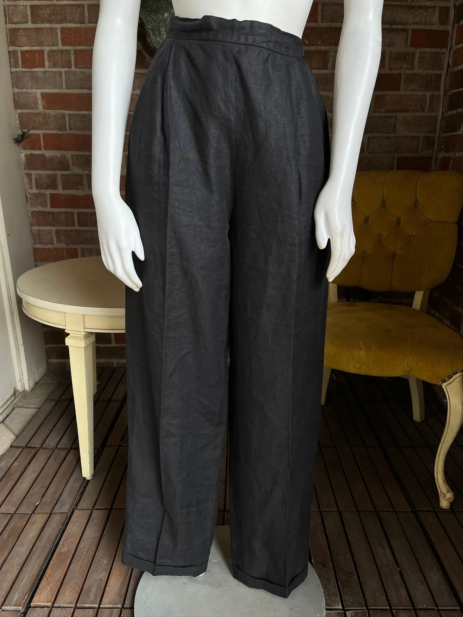 1980s Ralph Lauren Black Linen Pants