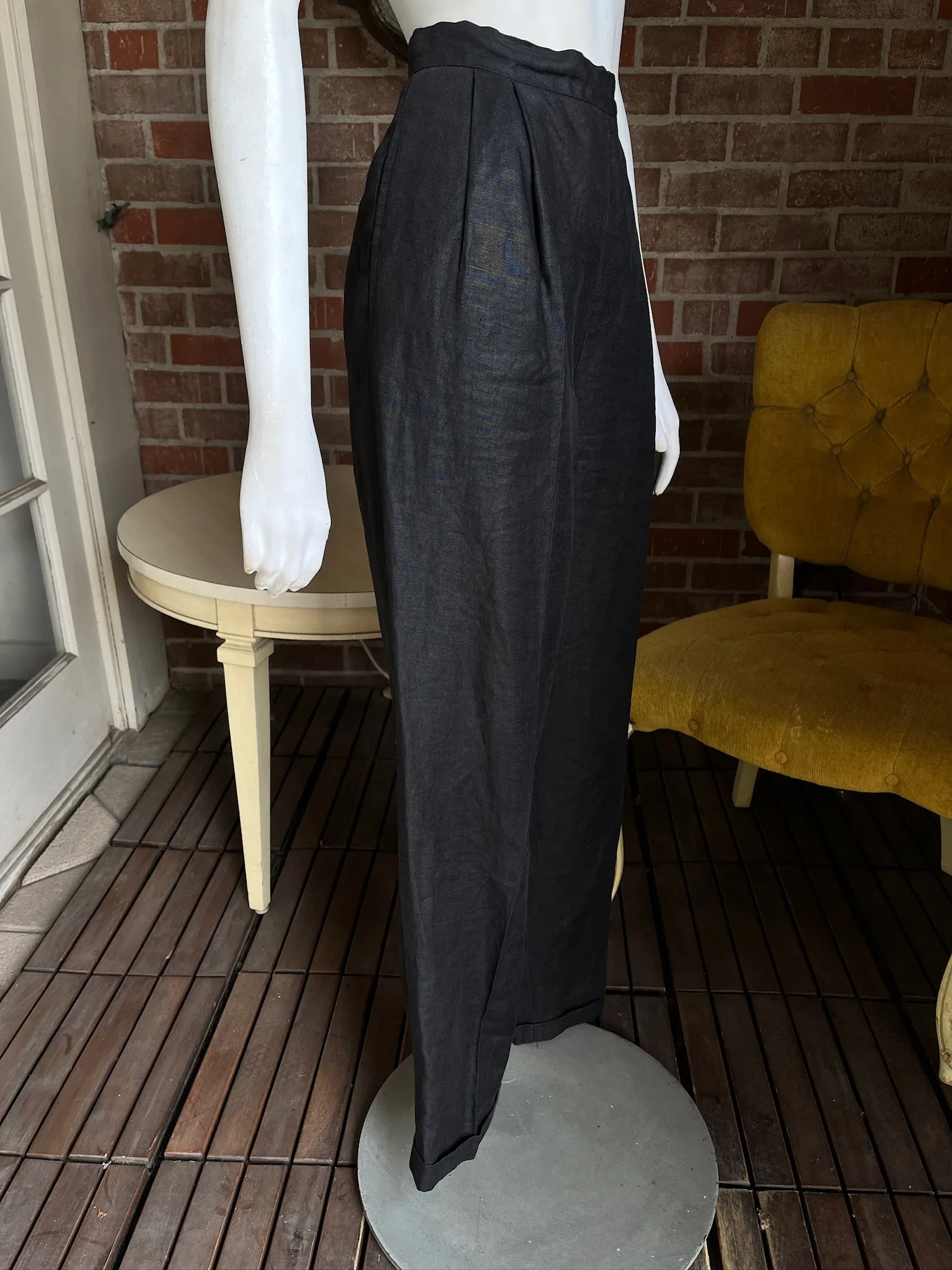 1980s Ralph Lauren Black Linen Pants