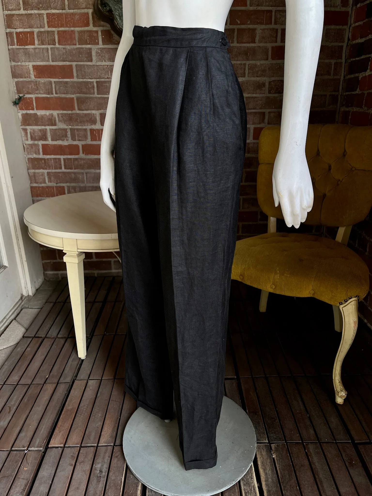 1980s Ralph Lauren Black Linen Pants