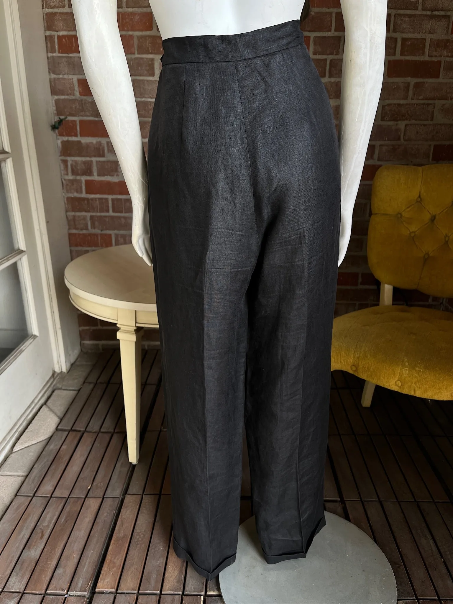 1980s Ralph Lauren Black Linen Pants