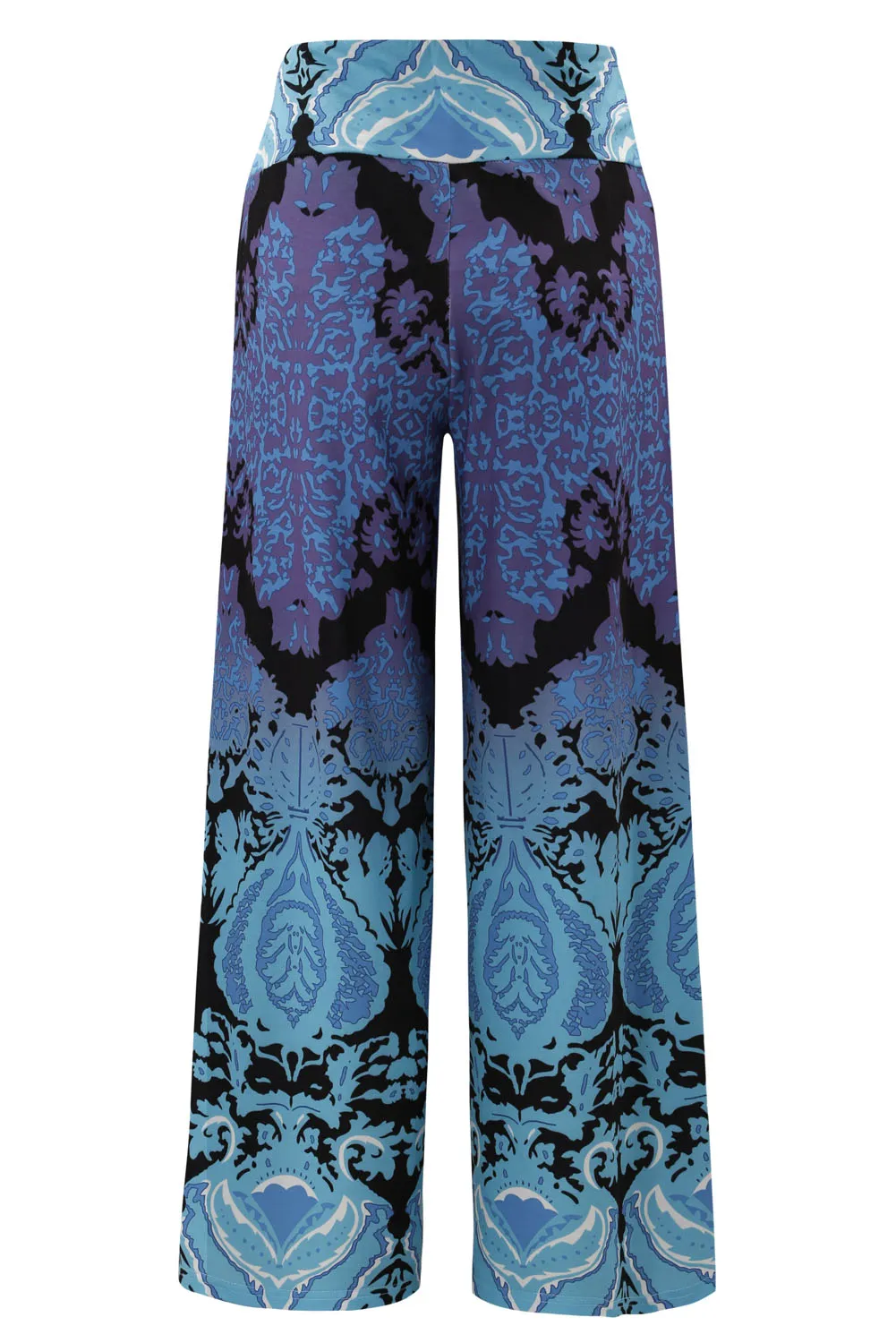 Aqua and Purple Printed Palazzo Pants