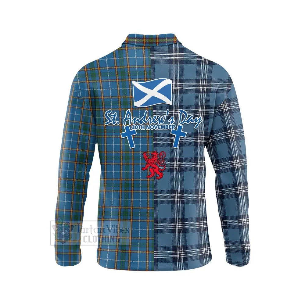 Bain Tartan Long Sleeve Polo Shirt Happy St. Andrew's Day Half Tartan Style