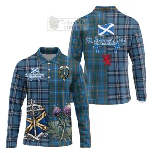 Bain Tartan Long Sleeve Polo Shirt Happy St. Andrew's Day Half Tartan Style