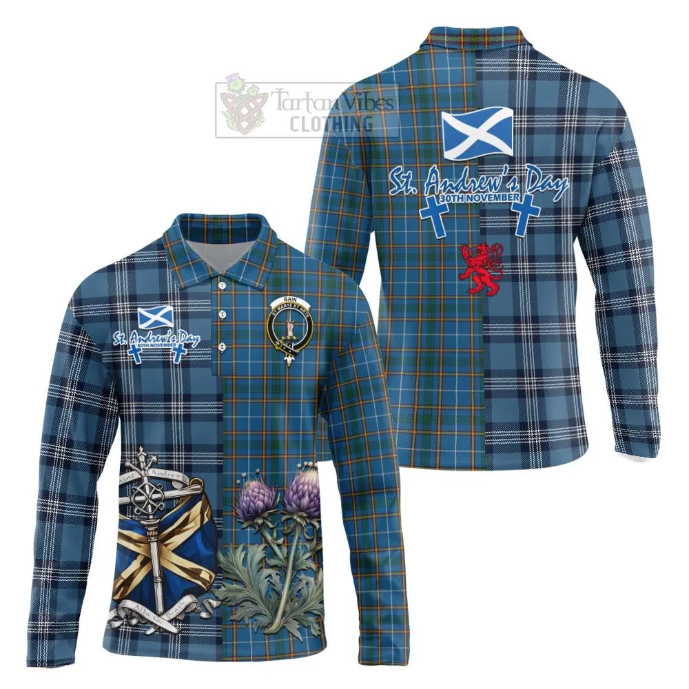 Bain Tartan Long Sleeve Polo Shirt Happy St. Andrew's Day Half Tartan Style