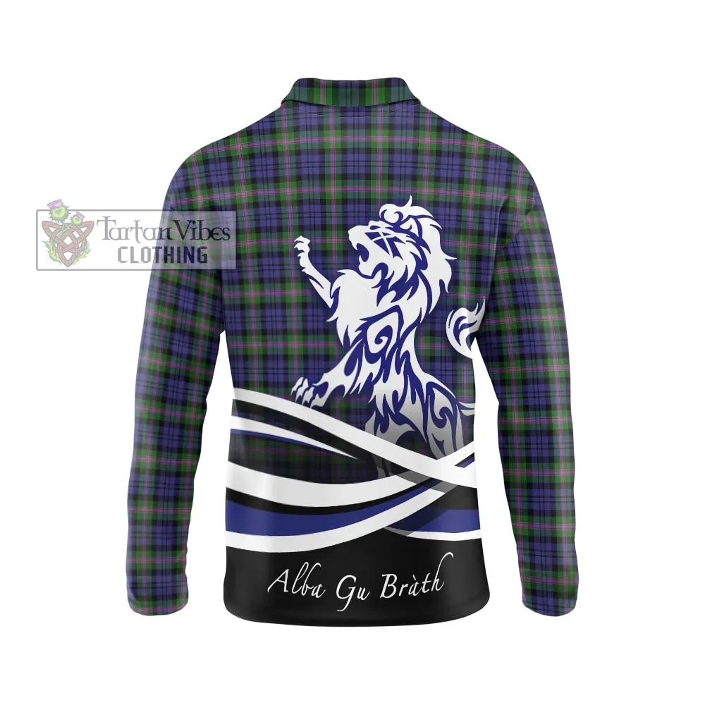 Baird Modern Tartan Long Sleeve Polo Shirt with Alba Gu Brath Regal Lion Emblem