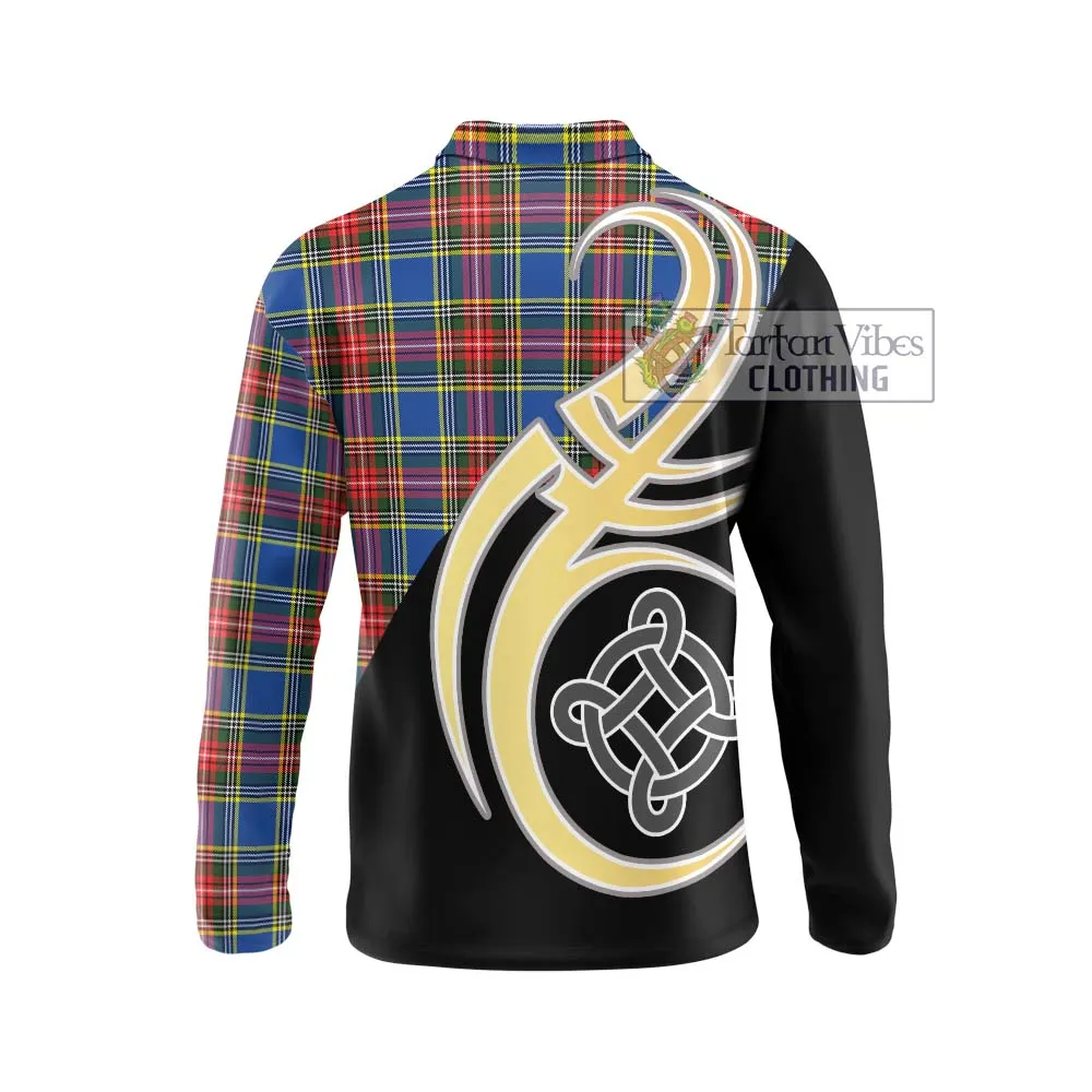 Bethune Tartan Long Sleeve Polo Shirt with Family Crest and Celtic Symbol Style