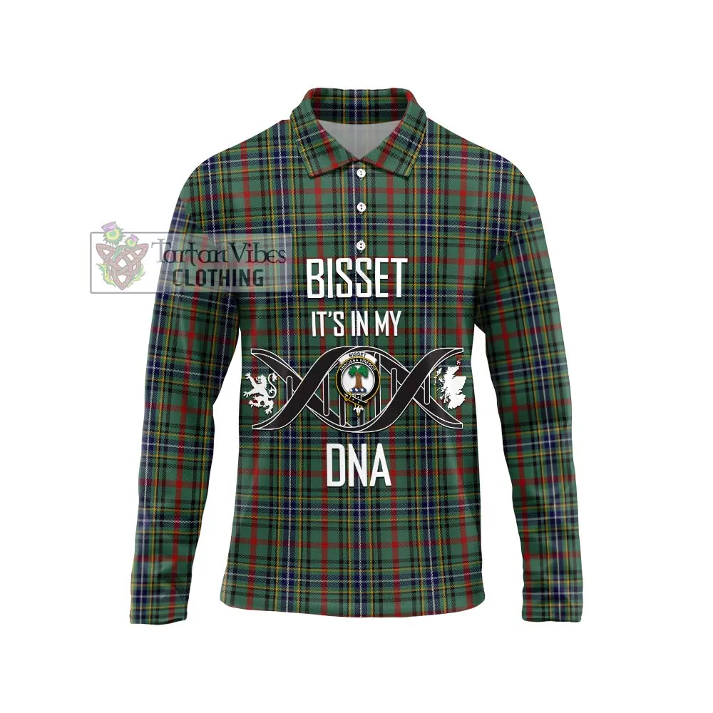 Bisset Tartan Long Sleeve Polo Shirt with Family Crest DNA In Me Style