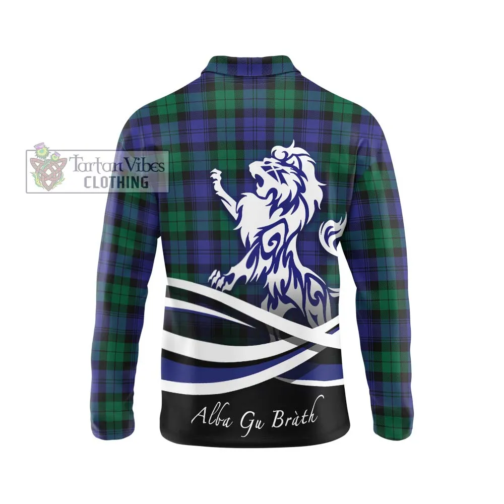 Black Watch Modern Tartan Long Sleeve Polo Shirt with Alba Gu Brath Regal Lion Emblem