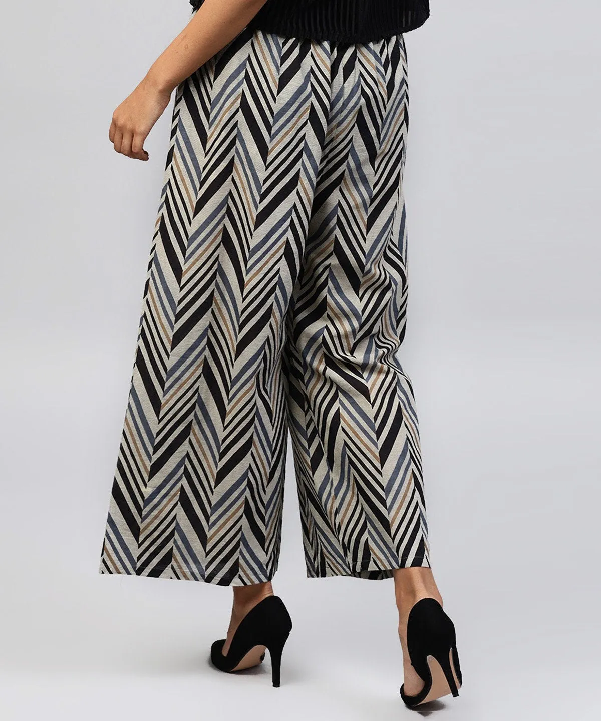 Blue Printed Cotton Ankle Length Straight Palazzo