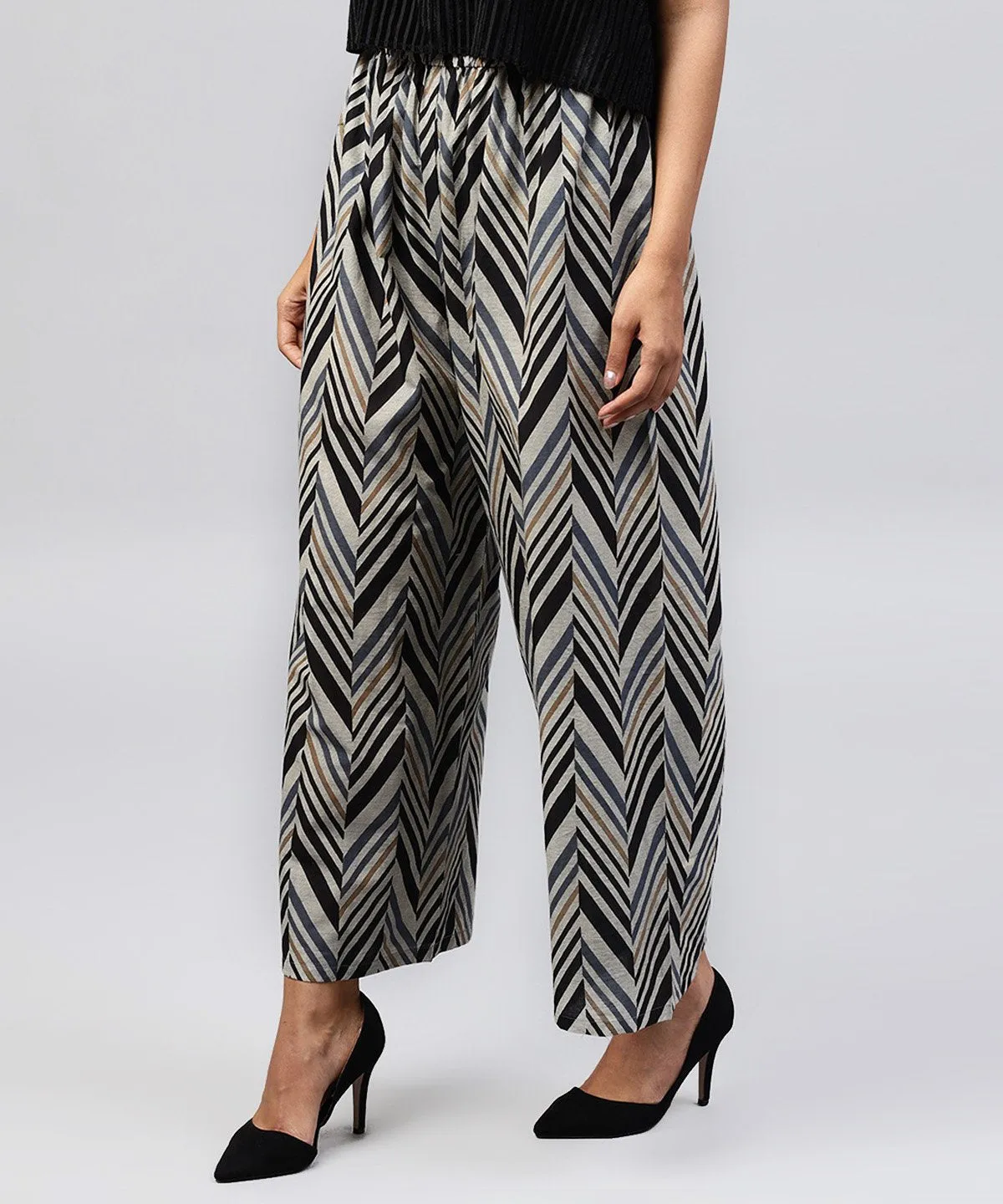 Blue Printed Cotton Ankle Length Straight Palazzo