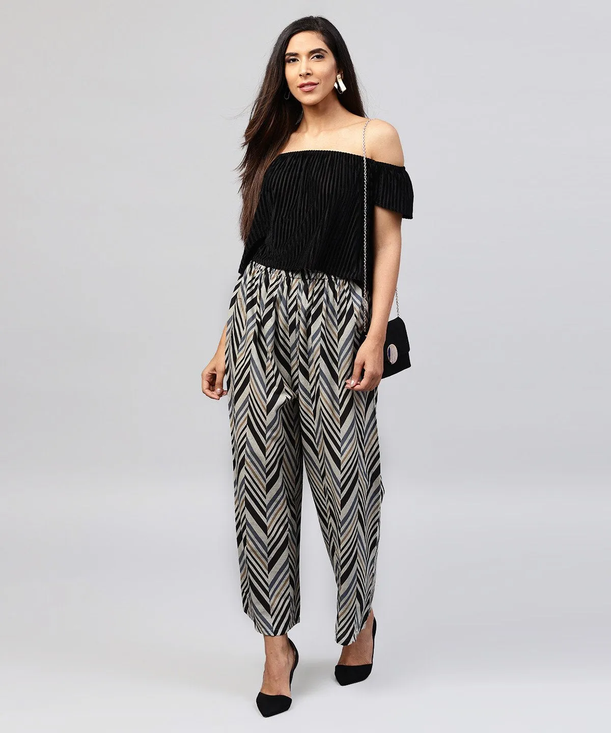 Blue Printed Cotton Ankle Length Straight Palazzo