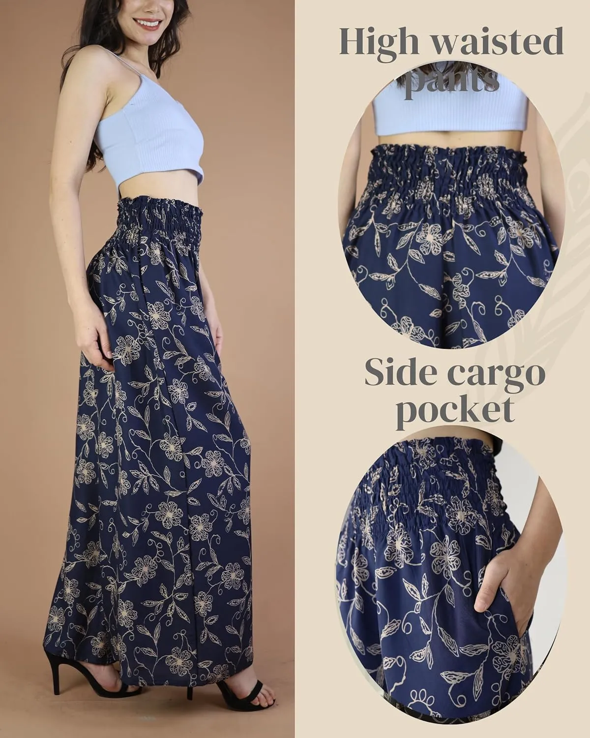 Boho Pants Palazzo Pants for Women with Pockets| Wide Leg high Waisted Flowy Pants for Women | Summer, Cruise, Vacation