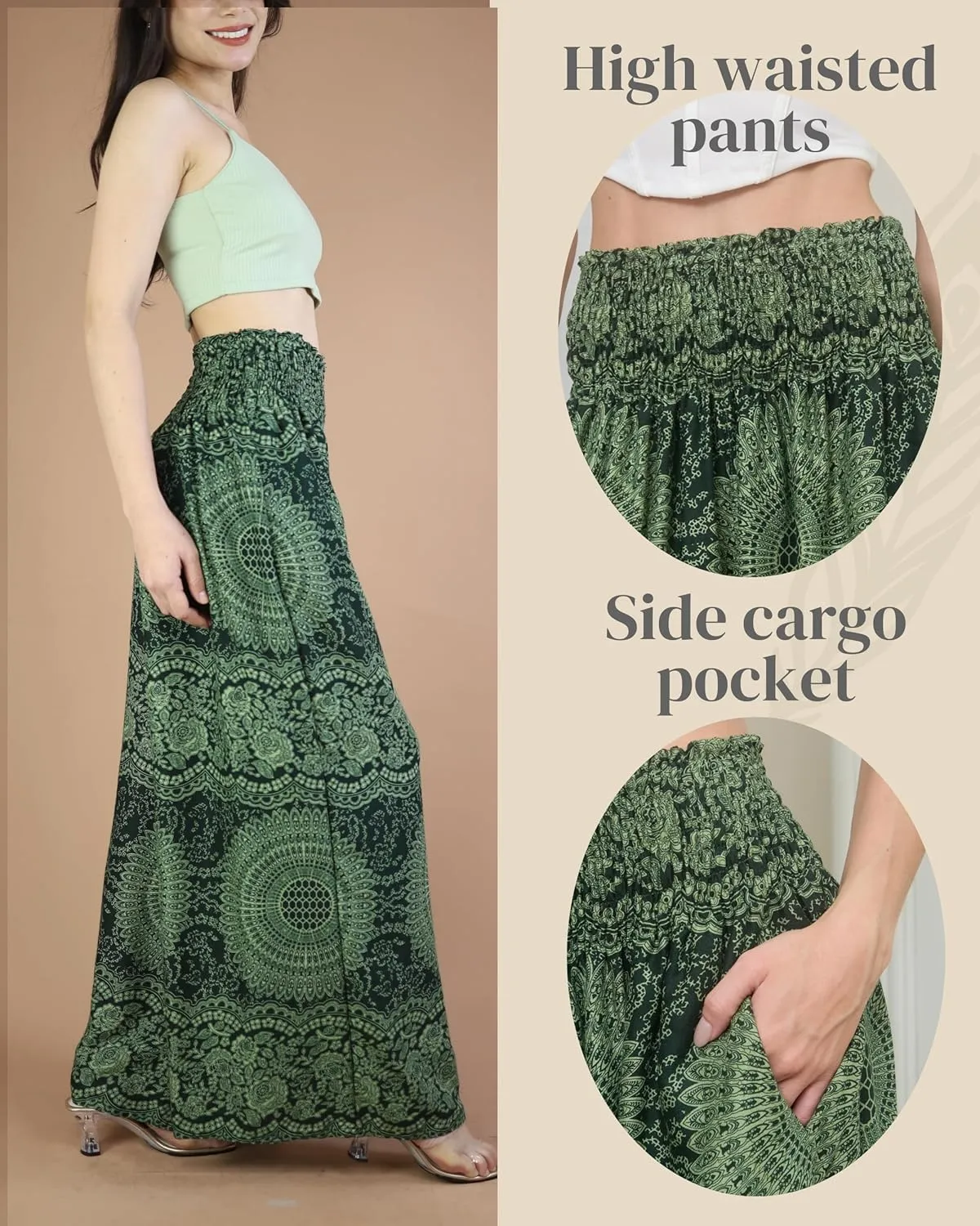 Boho Pants Palazzo Pants for Women with Pockets| Wide Leg high Waisted Flowy Pants for Women | Summer, Cruise, Vacation