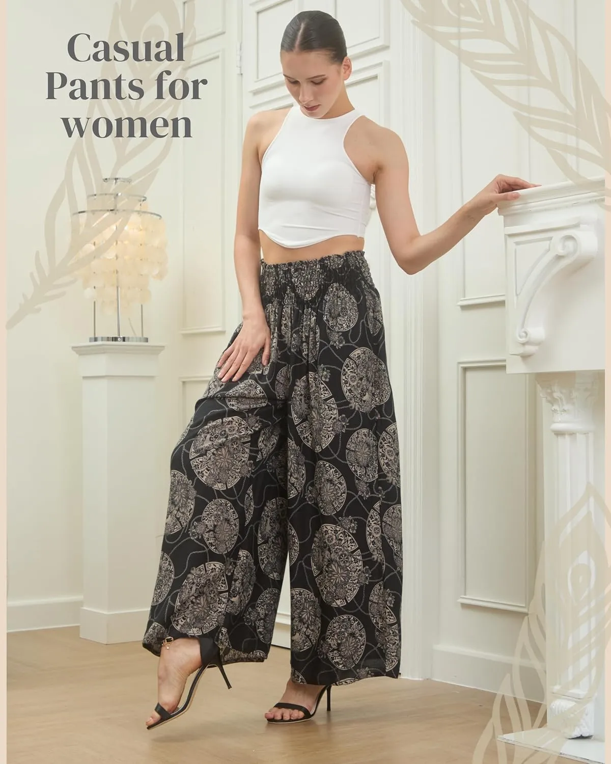 Boho Pants Palazzo Pants for Women with Pockets| Wide Leg high Waisted Flowy Pants for Women | Summer, Cruise, Vacation