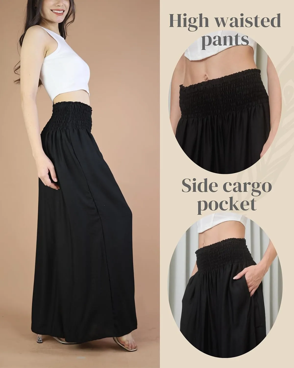 Boho Pants Palazzo Pants for Women with Pockets| Wide Leg high Waisted Flowy Pants for Women | Summer, Cruise, Vacation