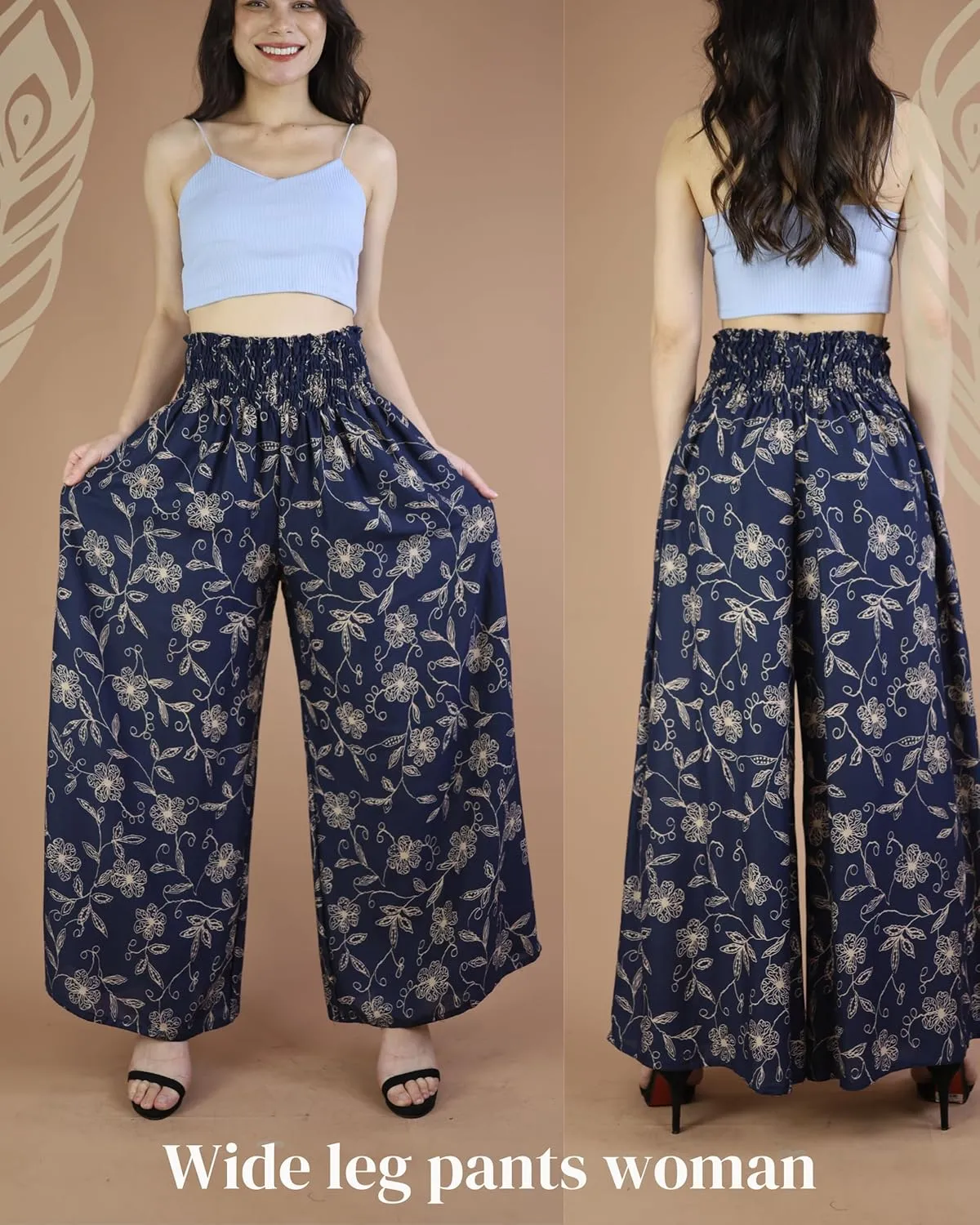 Boho Pants Palazzo Pants for Women with Pockets| Wide Leg high Waisted Flowy Pants for Women | Summer, Cruise, Vacation