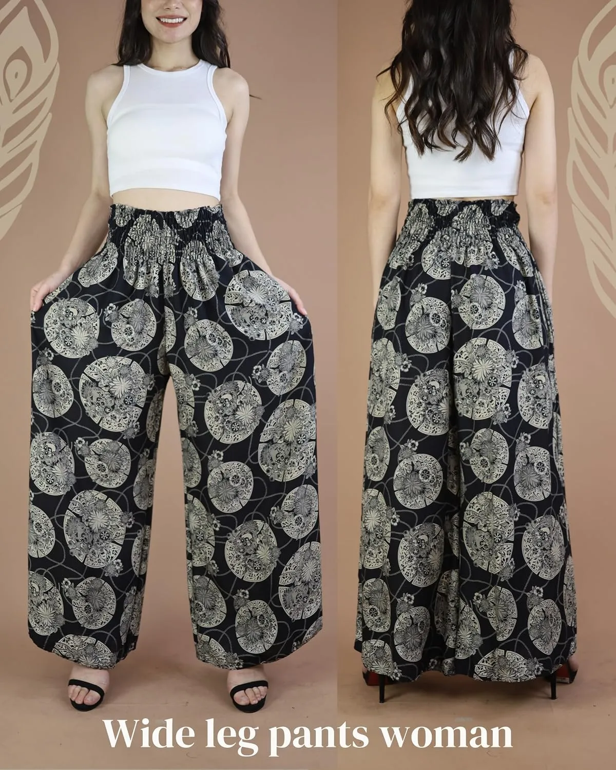 Boho Pants Palazzo Pants for Women with Pockets| Wide Leg high Waisted Flowy Pants for Women | Summer, Cruise, Vacation