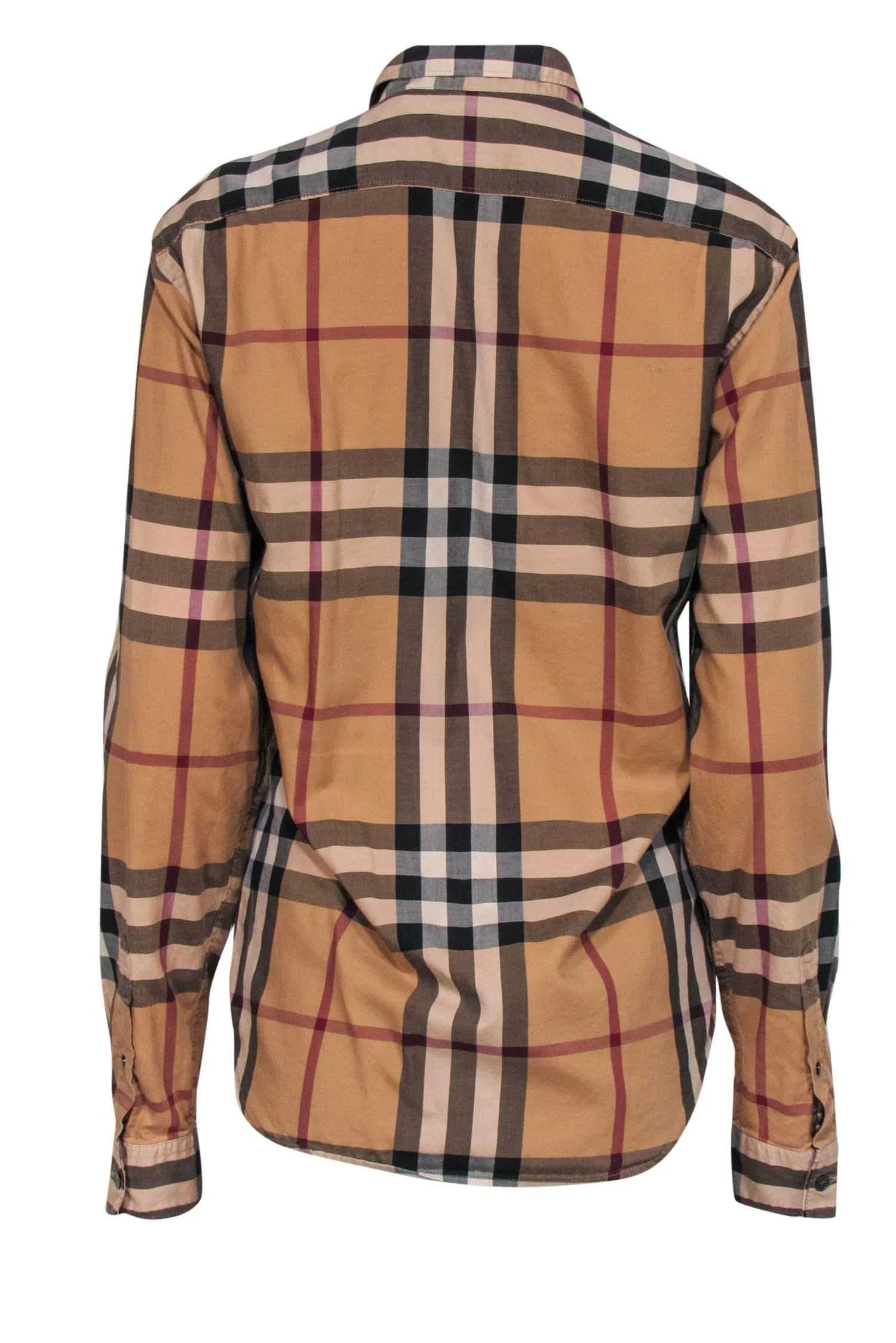 Burberry Brit - Tan, Maroon & Black Tartan Print Button-Up Blouse Sz S