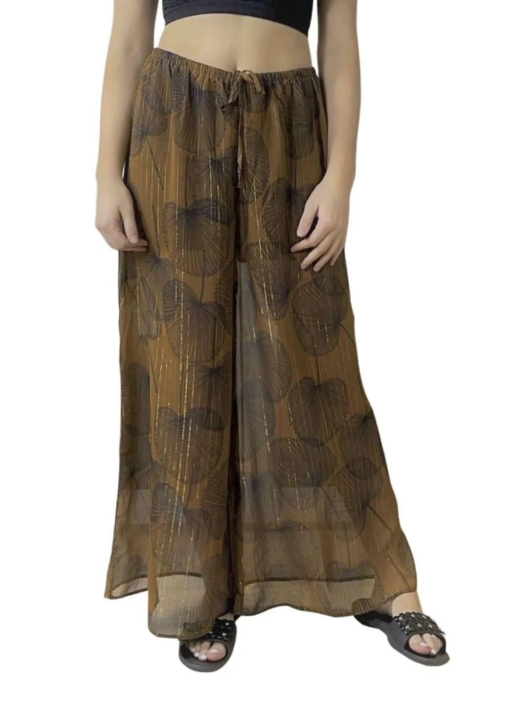Cabaña Leaf Resort Style Chiffon Palazzo Pants Made in USA - Clearance Final Sale