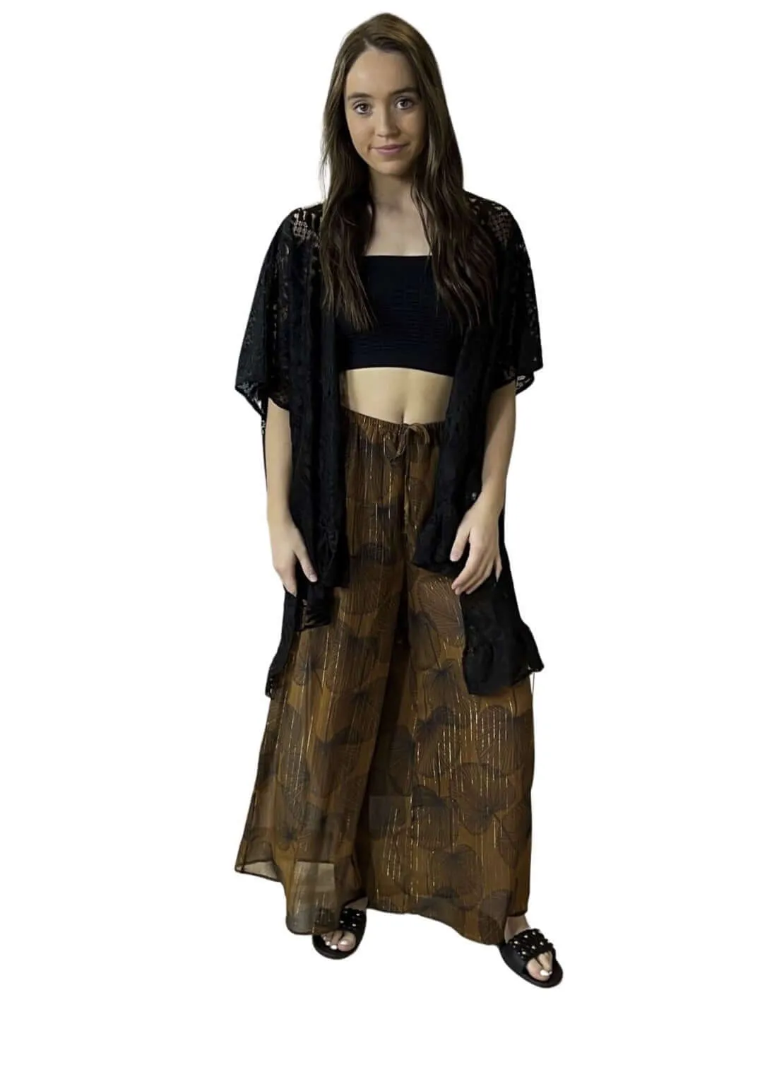 Cabaña Leaf Resort Style Chiffon Palazzo Pants Made in USA - Clearance Final Sale