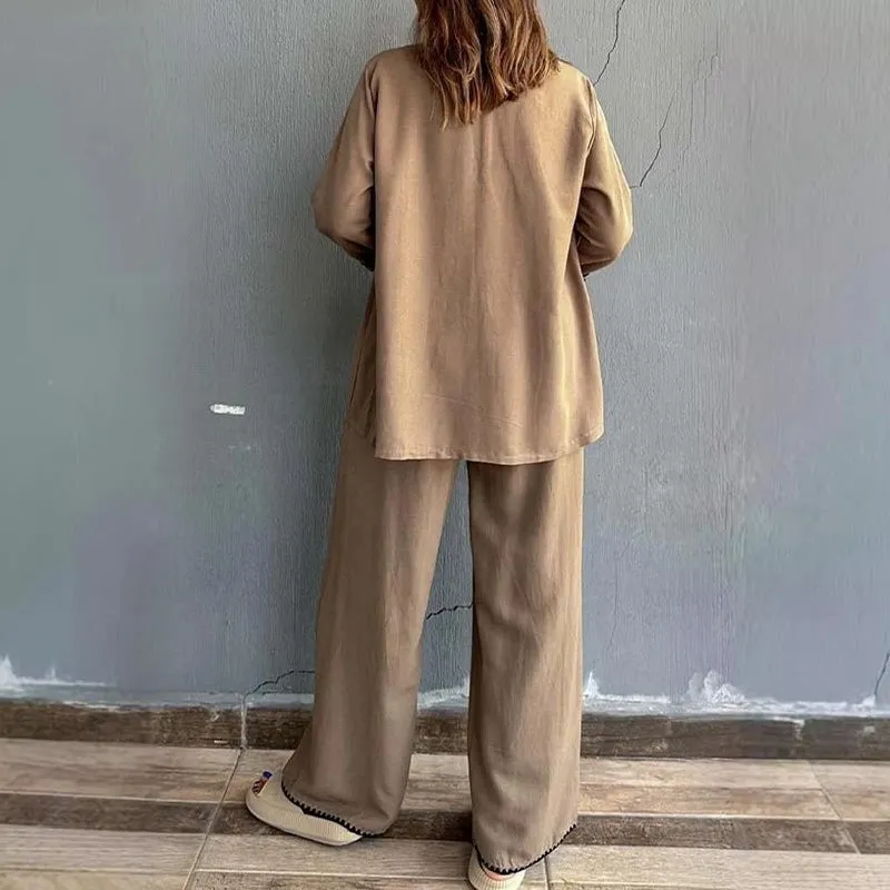 Comfortable and Soft two-piece set - Cardigan Top and Wide-leg Trousers