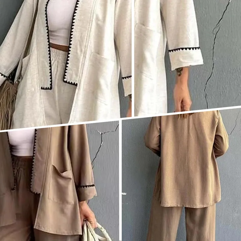 Comfortable and Soft two-piece set - Cardigan Top and Wide-leg Trousers