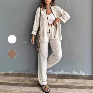 Comfortable and Soft two-piece set - Cardigan Top and Wide-leg Trousers