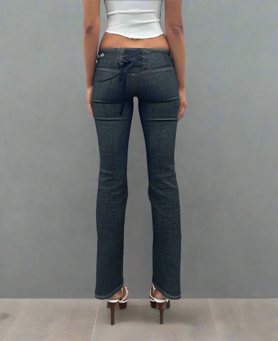 Corset Bootleg Jeans 2002. Low Rise. Dusty Black.