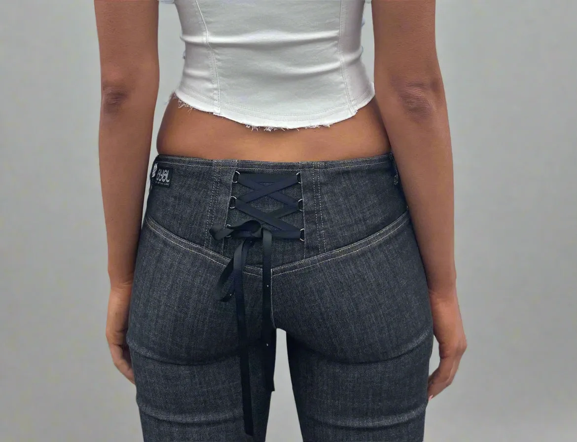 Corset Bootleg Jeans 2002. Low Rise. Dusty Black.