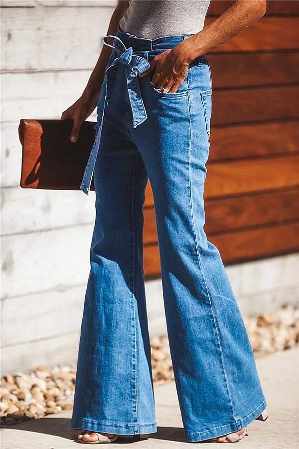 elveswallet Blue Slim Belt Wide Leg Jeans