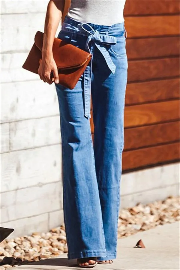 elveswallet Blue Slim Belt Wide Leg Jeans