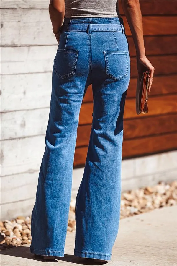 elveswallet Blue Slim Belt Wide Leg Jeans