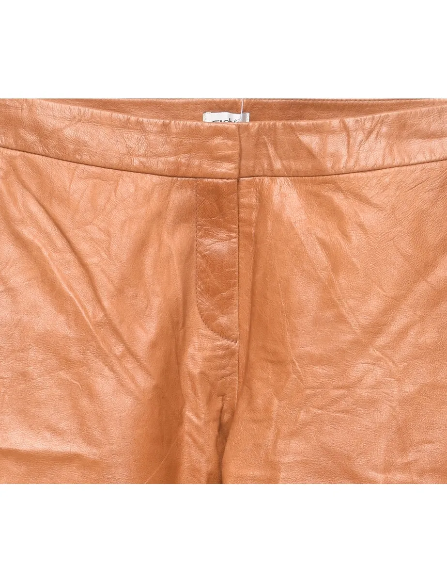 Flared Leg Leather Light Brown Trousers - W30 L32