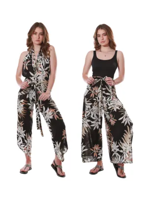 Happy Wrap leaf print Pants/Jumpsuit - Black