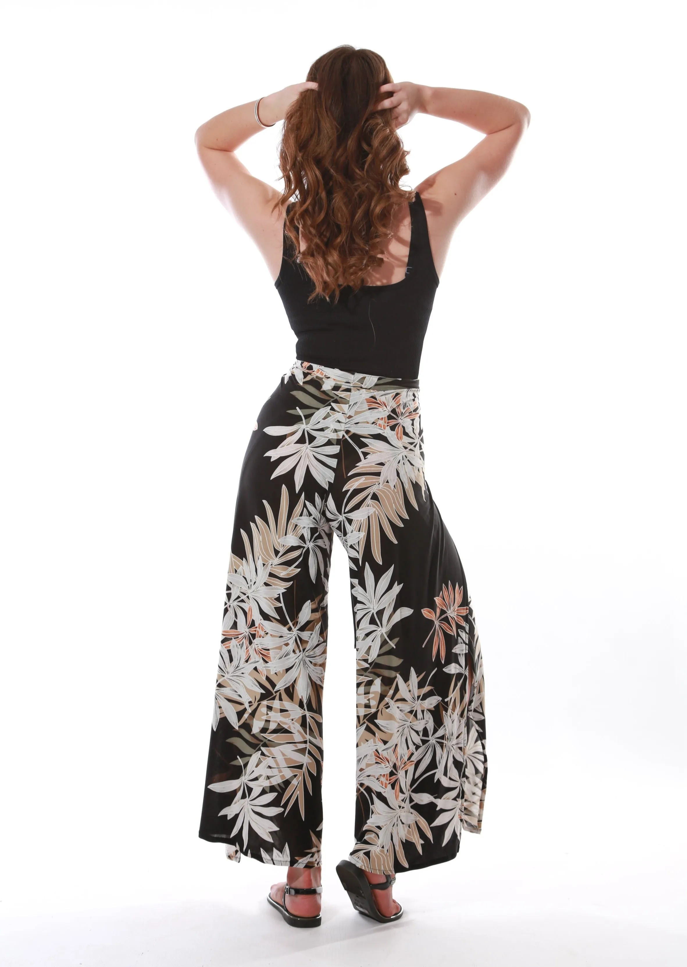 Happy Wrap leaf print Pants/Jumpsuit - Black