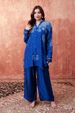 Intense Blue Bandhej Printed Embellished Palazzo Set