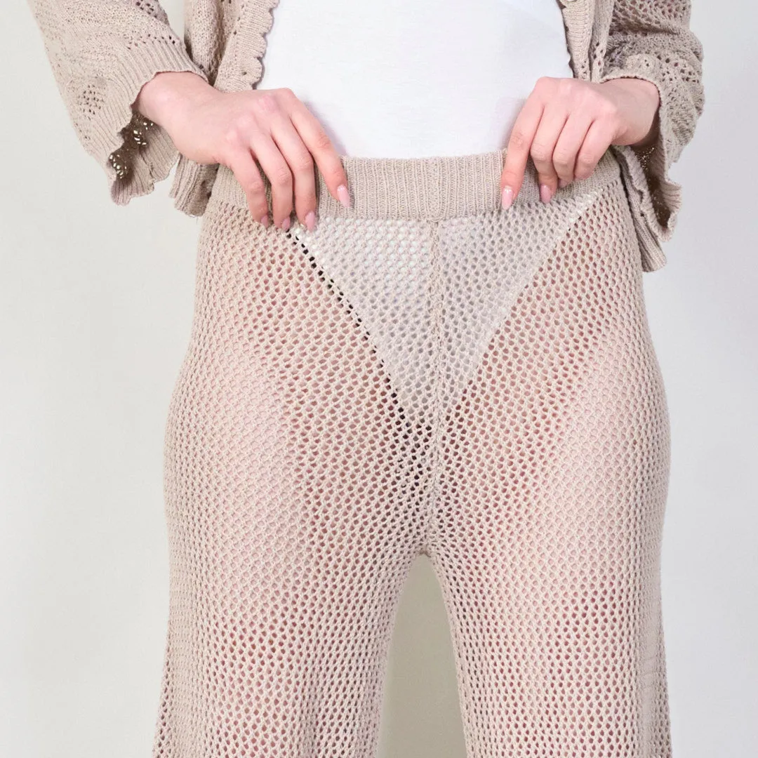 Knitted mesh wide-leg pants with boho style wholesale