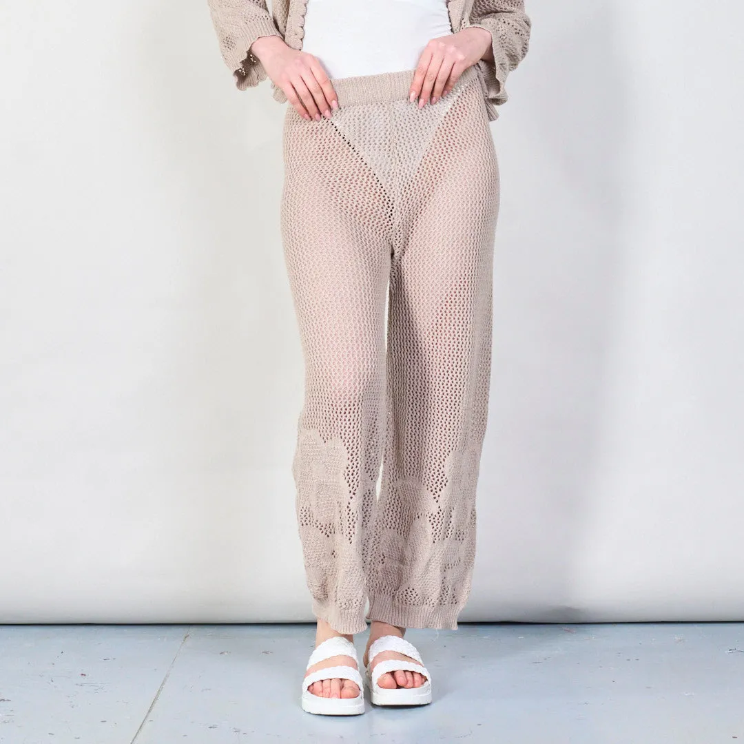 Knitted mesh wide-leg pants with boho style wholesale