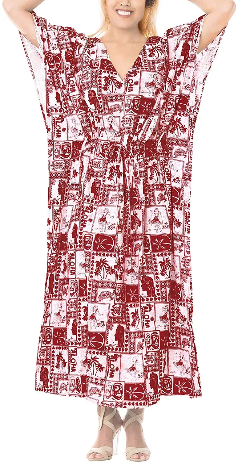 LA LEELA Cotton Women's Kaftan Kimono Summer Beachwear Cover up Dress
