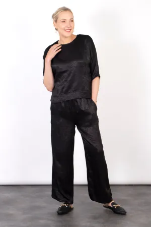 Lena Wide Leg Trouser - Black, Metallic