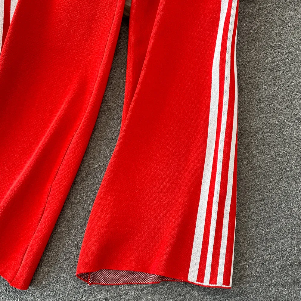 Letter Knit Top & High Waist Slacks Two-piece Set