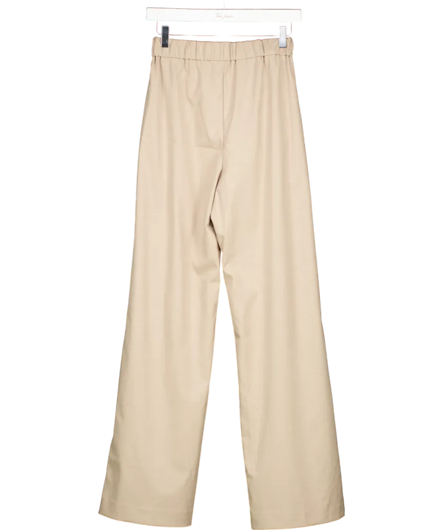 MANGO Beige Wideleg Trousers With Elastic Waist UK S