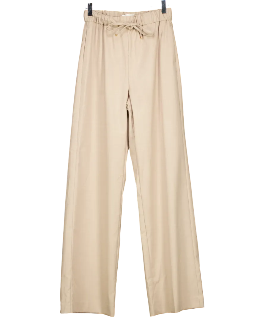 MANGO Beige Wideleg Trousers With Elastic Waist UK S