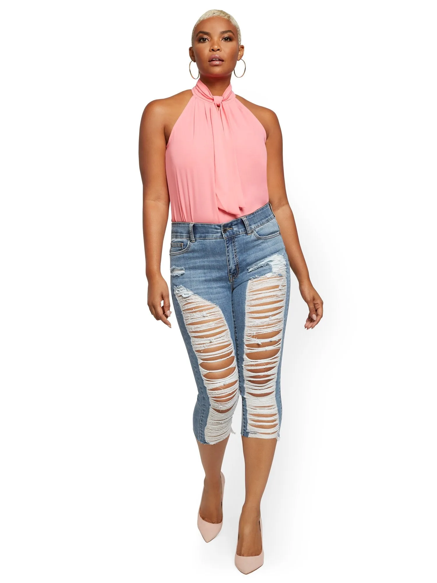 Mya Curvy High-Waisted Sculpting No Gap Super-Skinny Capri Jeans - Light Indigo