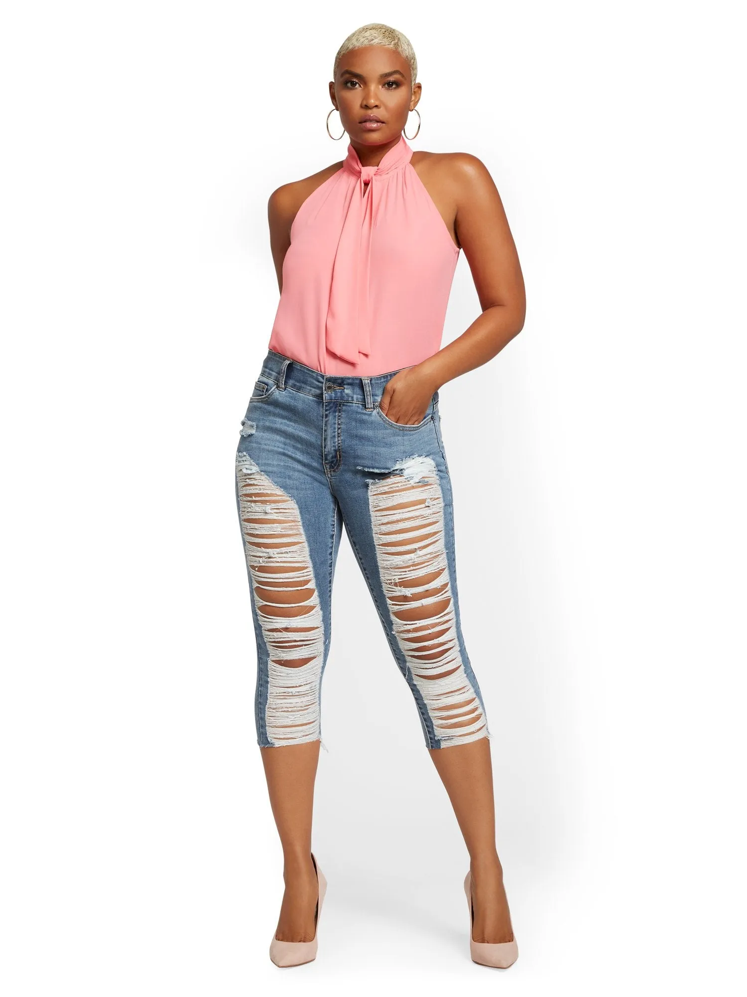 Mya Curvy High-Waisted Sculpting No Gap Super-Skinny Capri Jeans - Light Indigo