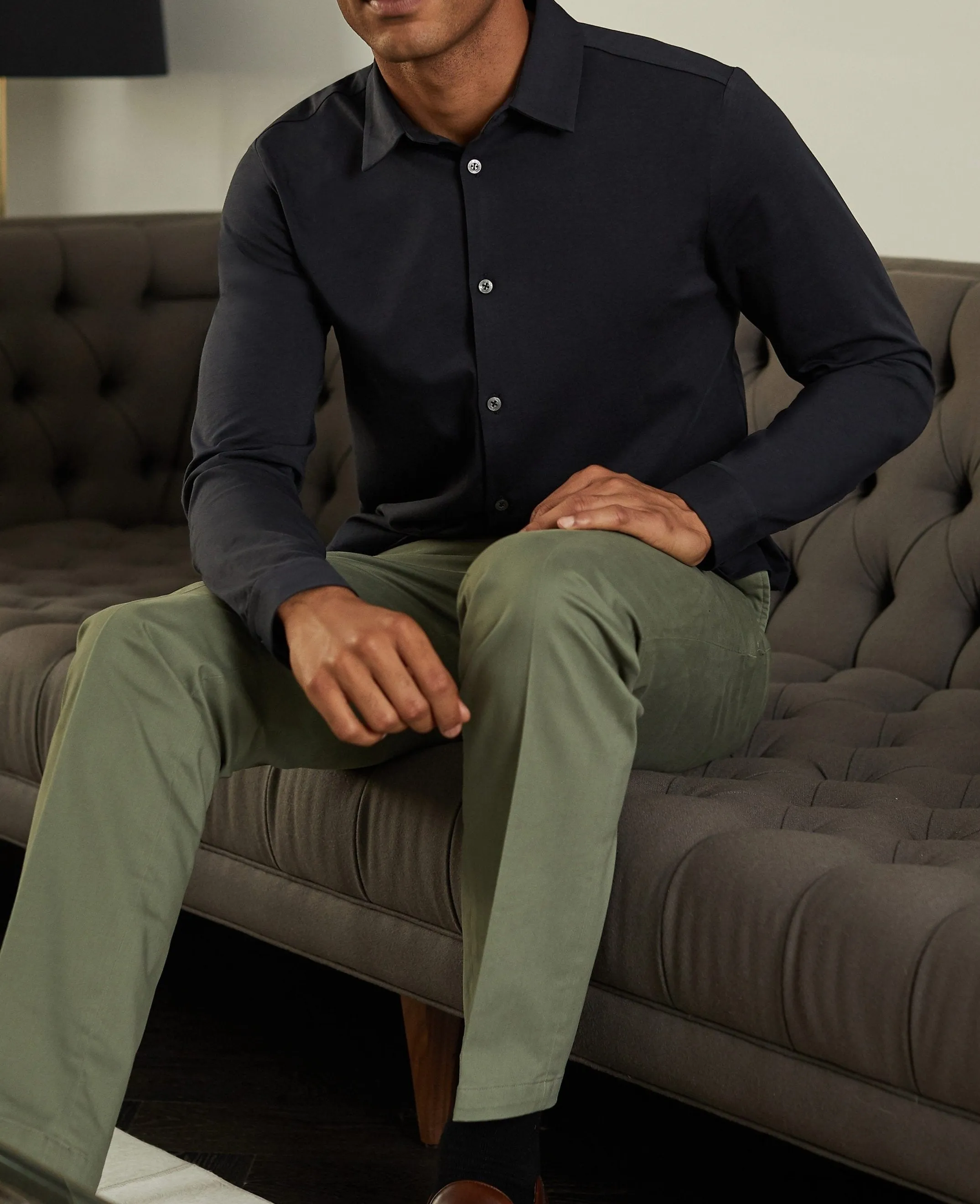 Navy Cotton Jersey Slim Fit Shirt