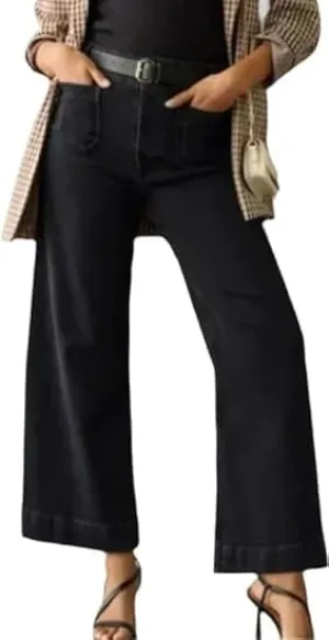Oprah's Favorite Jeans Tummy Control Sailor Wide Leg Trouser Women's High Waisted Wide Leg Cropped Denim Pants