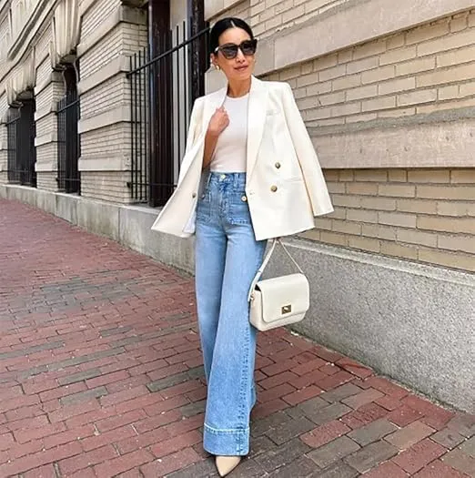 Oprah's Favorite Jeans Tummy Control Sailor Wide Leg Trouser Women's High Waisted Wide Leg Cropped Denim Pants