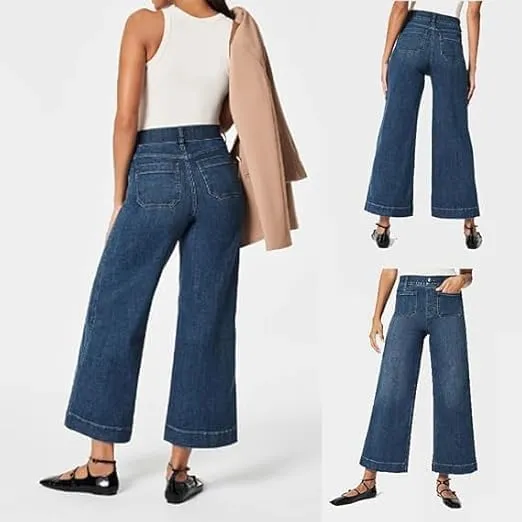 Oprah's Favorite Jeans Tummy Control Sailor Wide Leg Trouser Women's High Waisted Wide Leg Cropped Denim Pants
