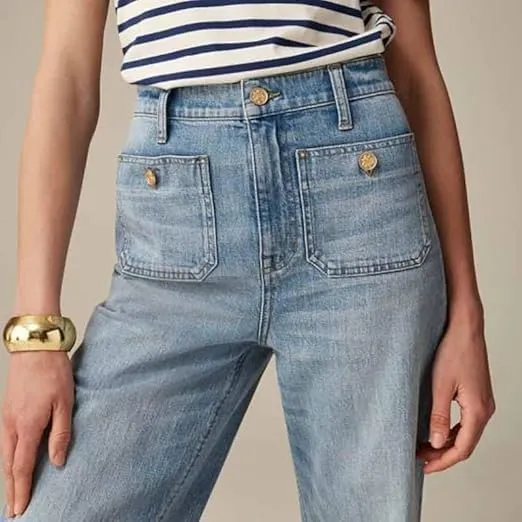 Oprah's Favorite Jeans Tummy Control Sailor Wide Leg Trouser Women's High Waisted Wide Leg Cropped Denim Pants